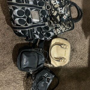 Coach Black and Silver Signature Tote with Metallic Accents